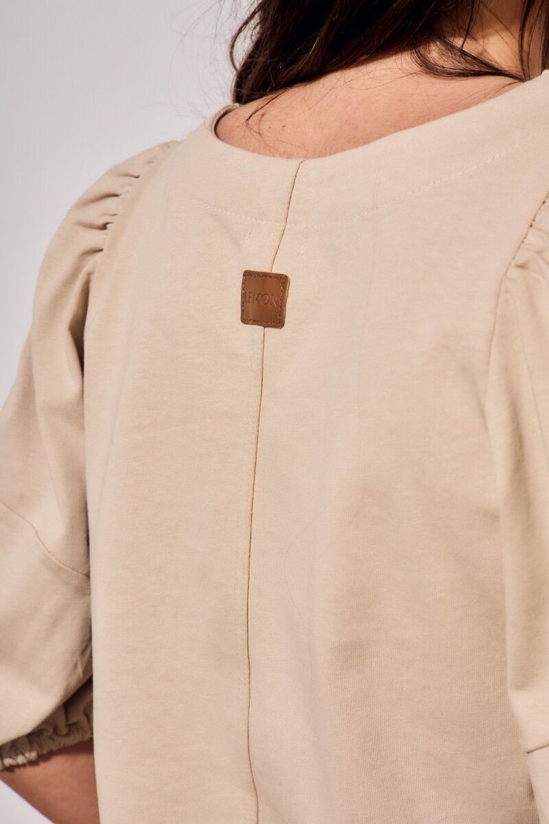 Remera Algodón Manga Globo Khaki