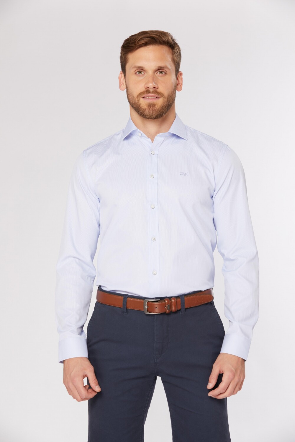 CAMISA DE VESTIR RAYADA Celeste