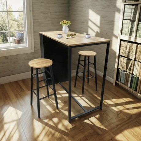 Barra Desayunador Con 2 Bancos de Madera Negro