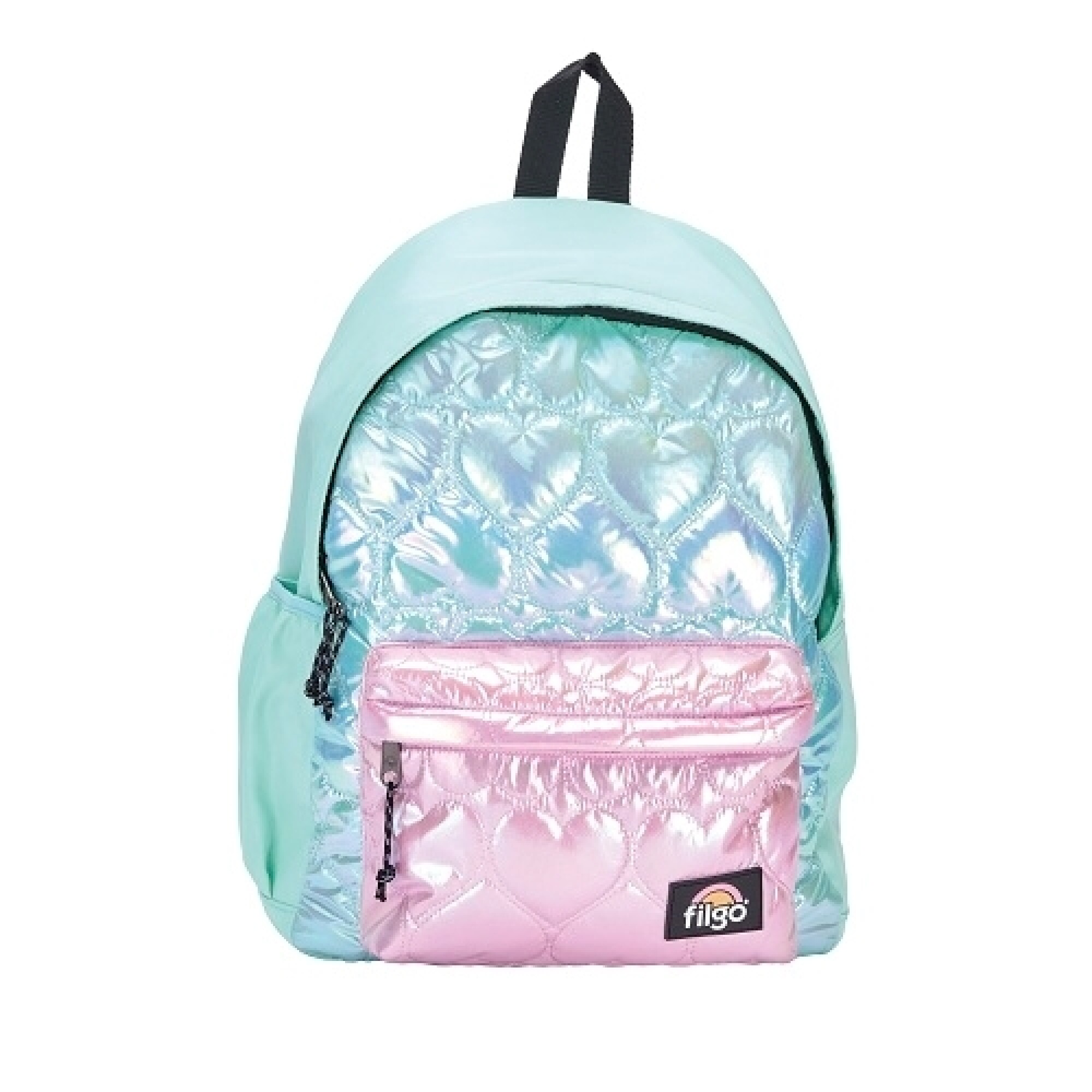Mochila Filgo Metalizada 43 cm Turquesa y Rosado