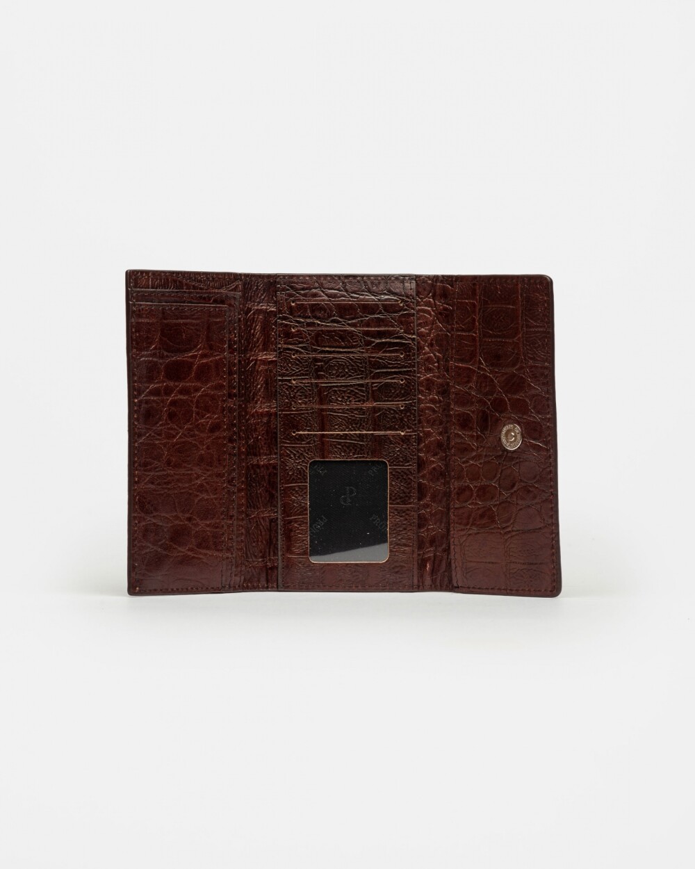 Billetera Cataluña En Cuero Grabado Croco Red Tabaco