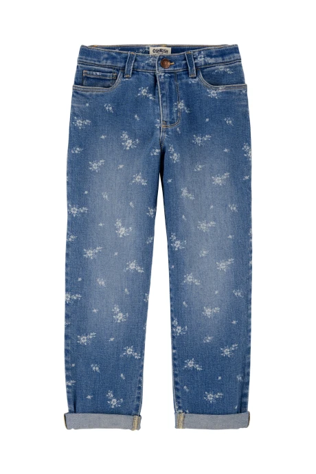 Pantalón jean de corte holgado, diseño floral Pantalón jean de corte holgado, diseño floral