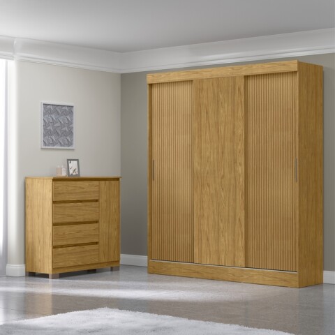 Combo de Dormitorio Ropero Sirius 3 Puertas Corredizas y Cómoda Vega - Marrocos Ripado Combo de Dormitorio Ropero Sirius 3 Puertas Corredizas y Cómoda Vega - Marrocos Ripado