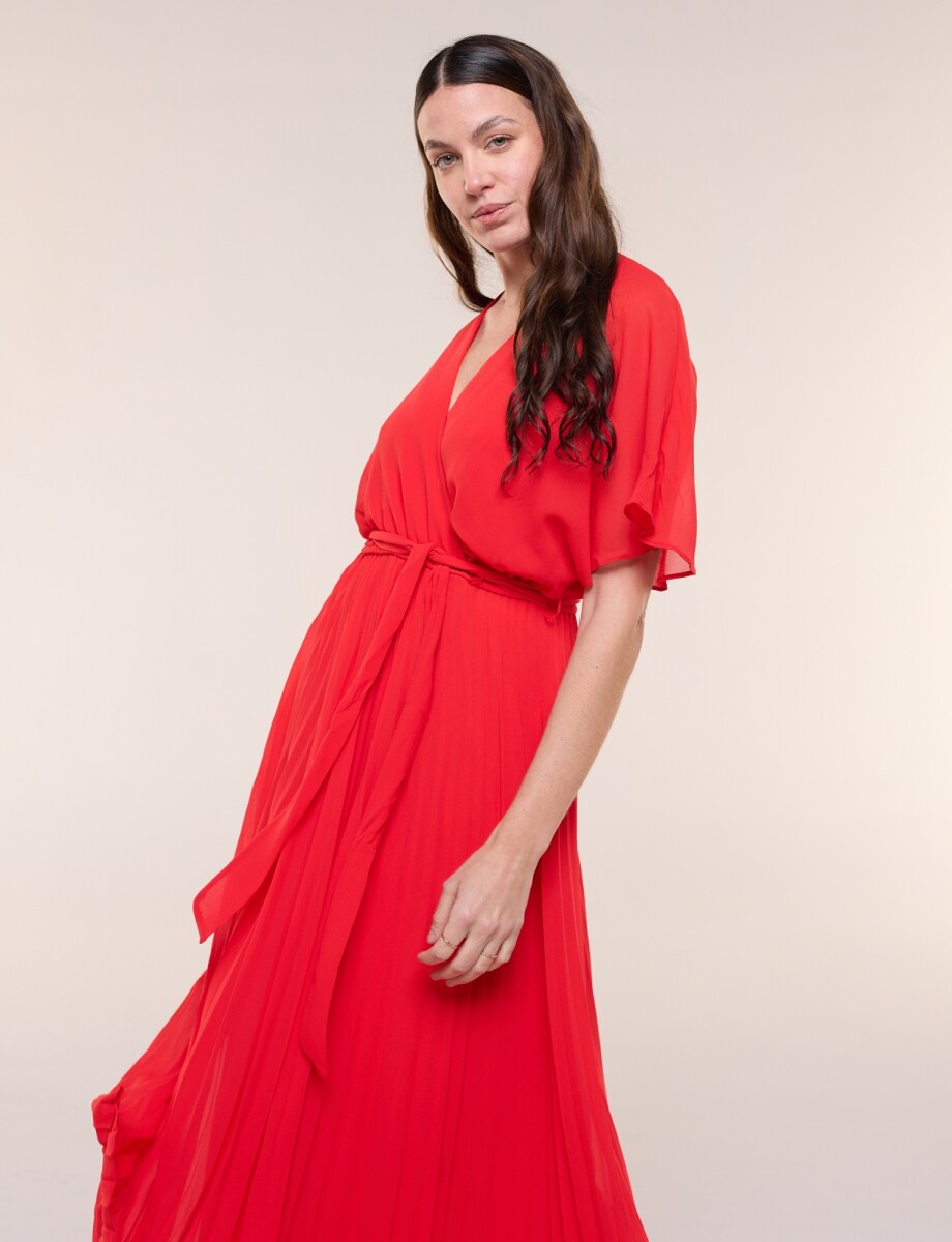 Vestido Gasa Plisada - Rojo 