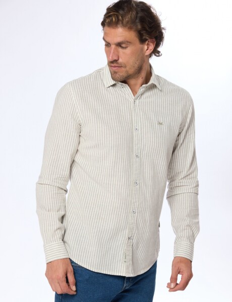 CAMISA DE LINO RAYADA Verde