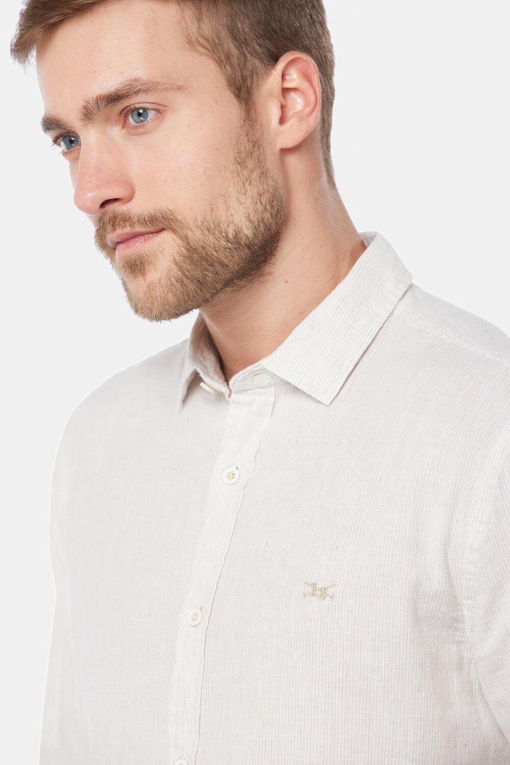 CAMISA DE LINO RAYADA Beige