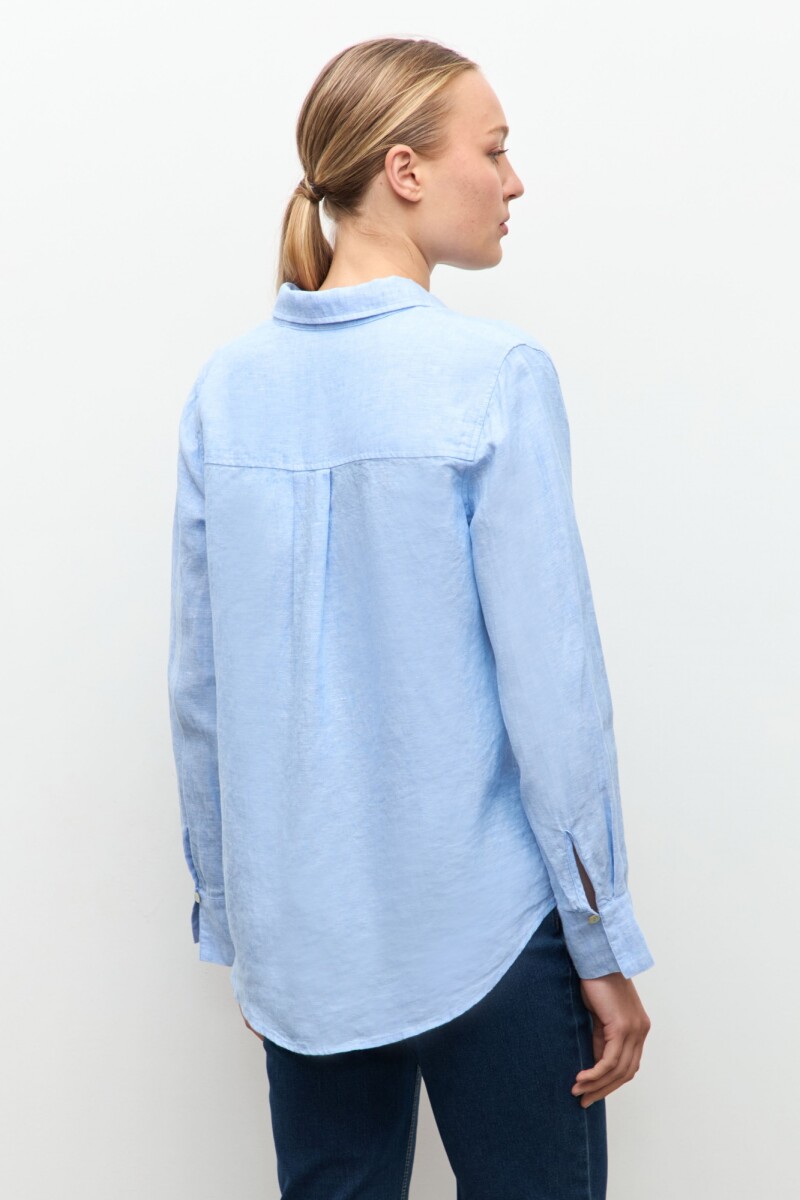 Camisa 100% Lino celeste melange