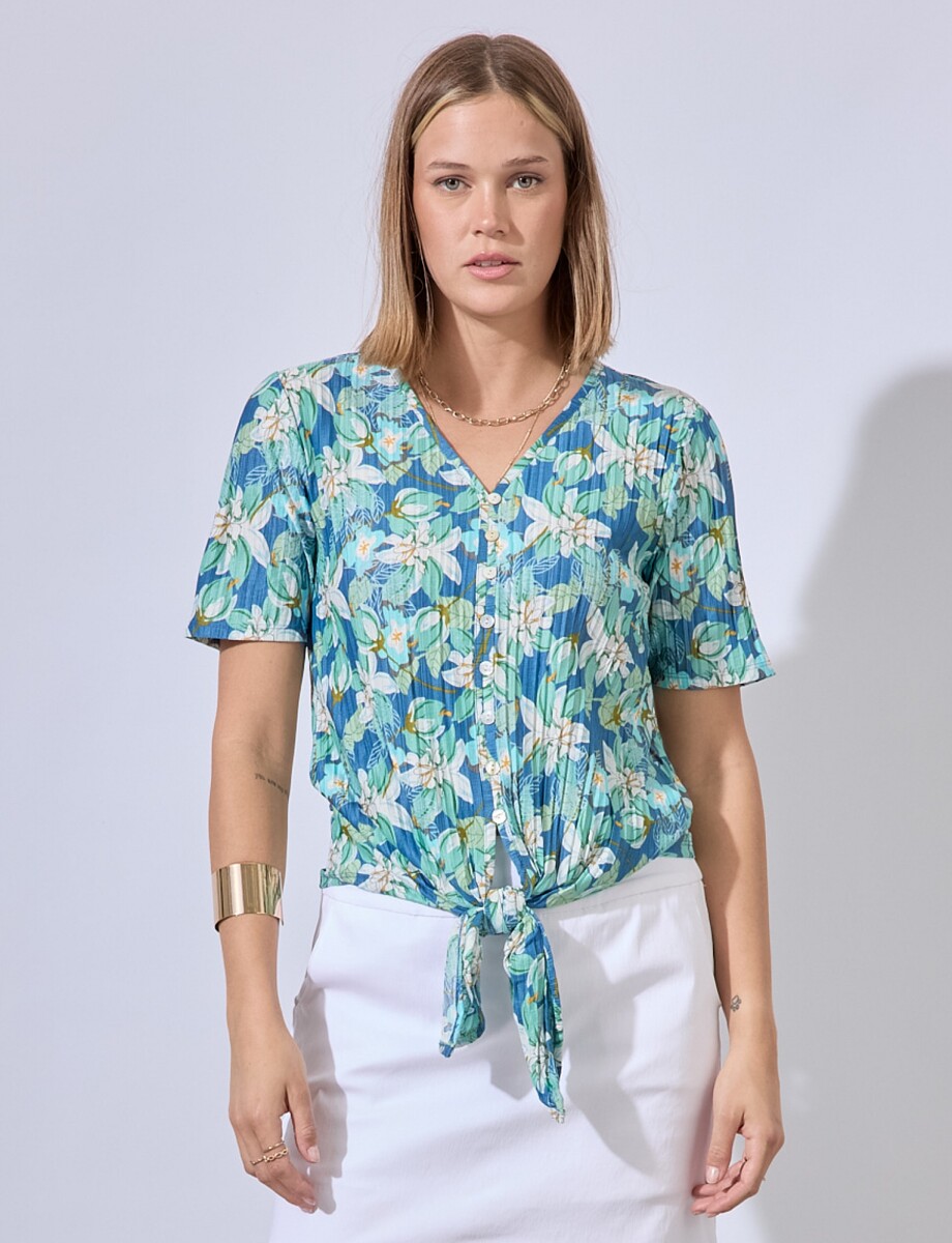 Blusa Plisada Print - Multi/verde 