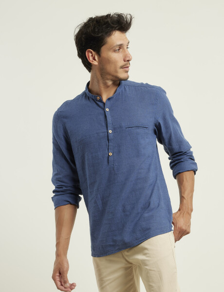 012105 CAMISA HARRINGTON LABEL DE LINO Azul Piedra