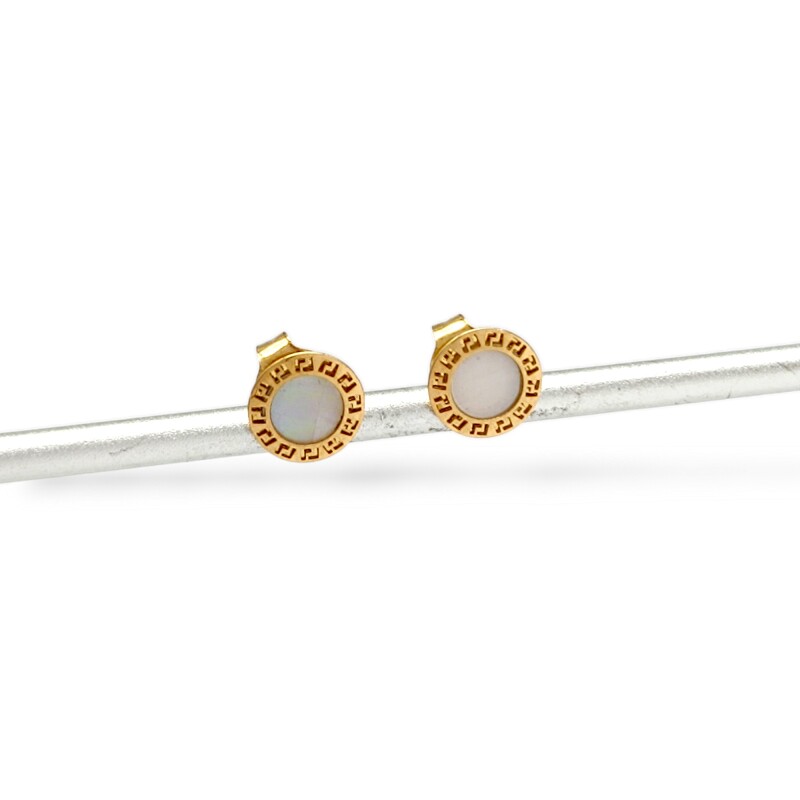 Caravanas Circulo Greca de oro- Oro bajo - Nácar- CA8054 conpiedra