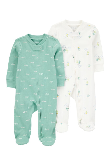 Pack dos pijamas una pieza de algodón, con pie, estampados Pack dos pijamas una pieza de algodón, con pie, estampados