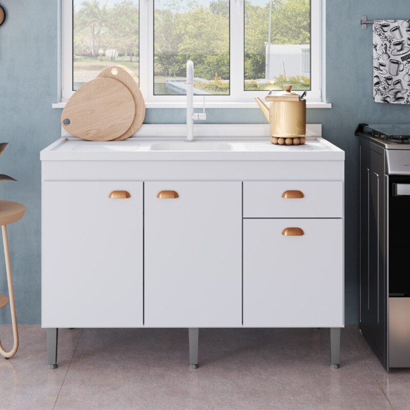 BAJO MESADA MUEBLE COCINA 3 PUERTAS 1 CAJON 120CM CON PILETA Bajo Mesada Mueble Cocina 3 Puertas 1 Cajon 120cm Con Pileta