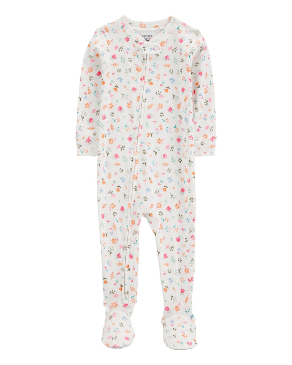 Pijama una pieza de algodón, con pie, diseño floral 