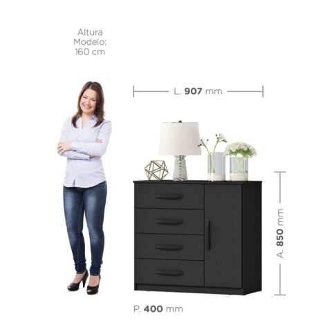 Combo Respaldo, 2 Mesas de Luz y Cómoda - MDP - Negro Combo Respaldo, 2 Mesas de Luz y Cómoda - MDP - Negro