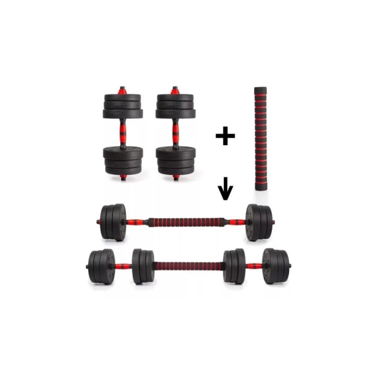 SET 2 MANCUERNAS + BARRA 3 EN 1 + 20KG NEGRO