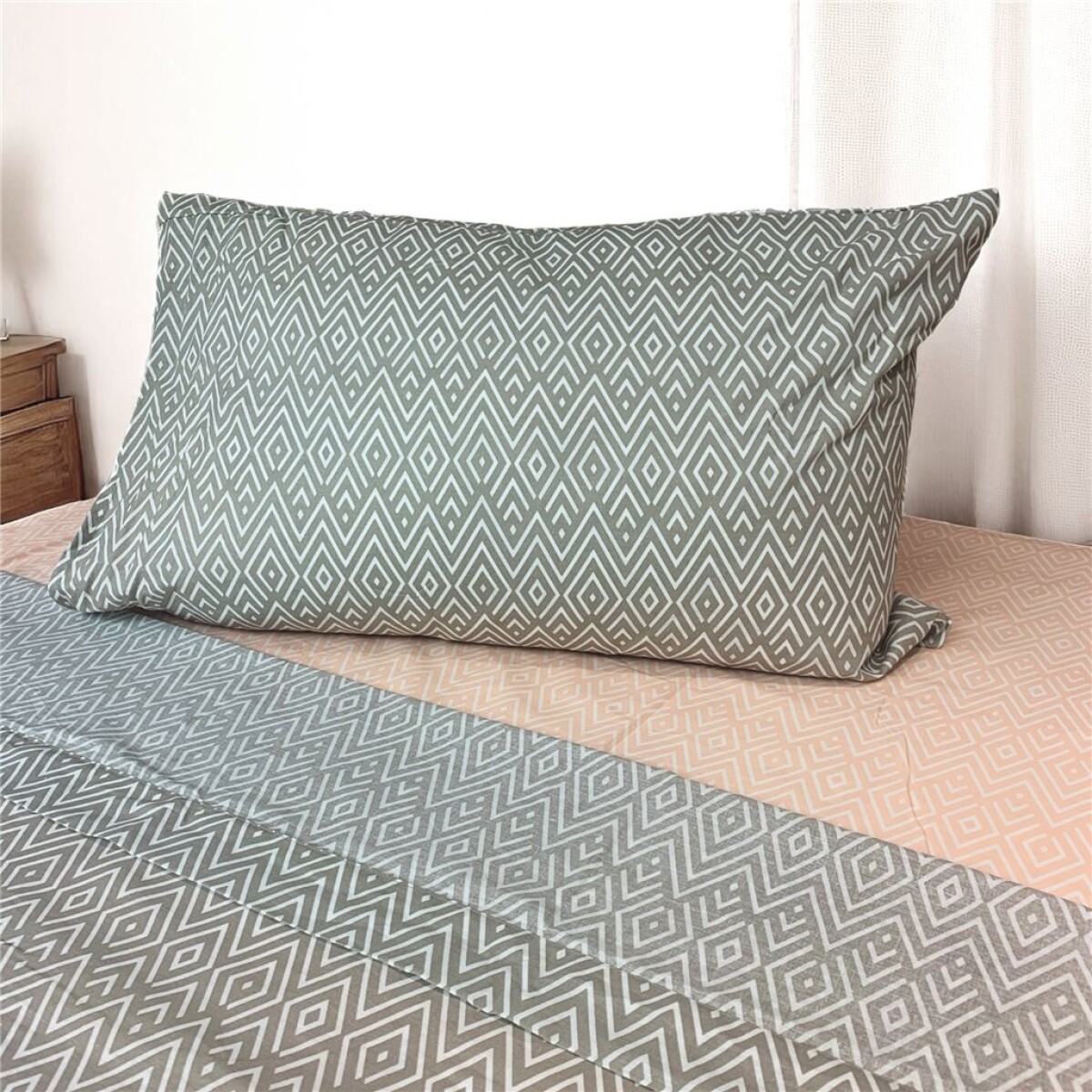 JUEGO DE SABANAS ALGODON 144H TWIN 90x190+30CM ROMBOS BEIGE/GRIS CANNON 