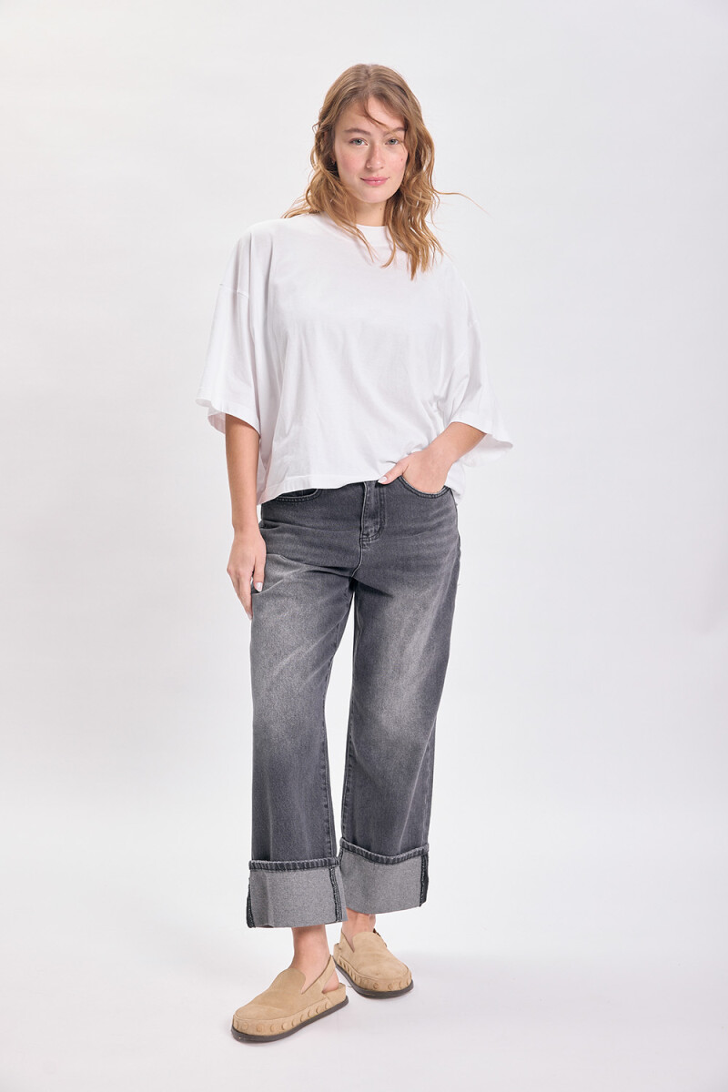 Pantalón jean bajo doblado - Negro 