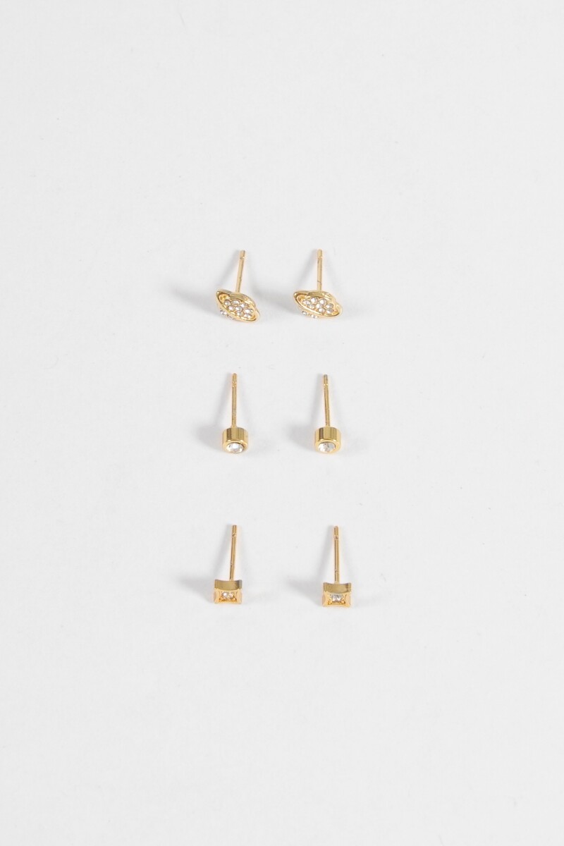 Set caravanas universo acero dorado