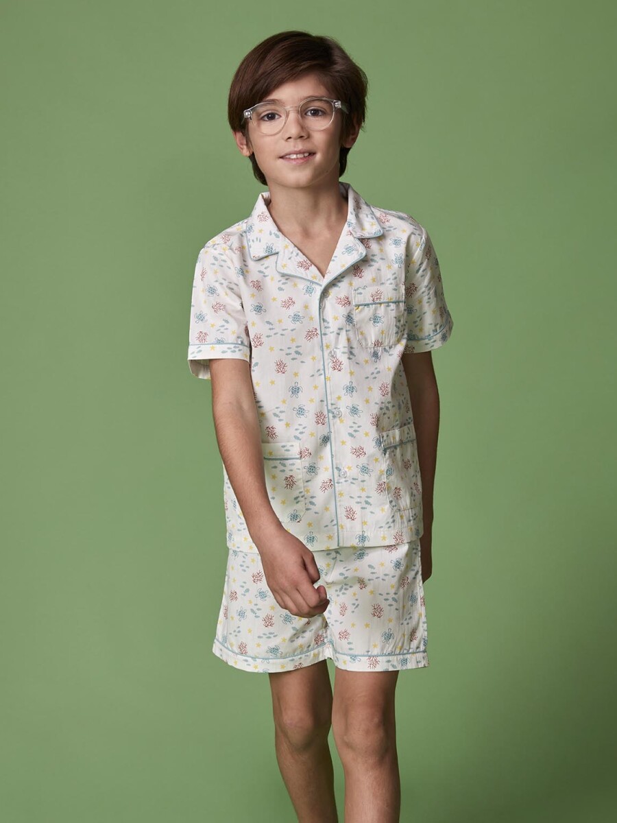 Pijama Estampado Fondo Marino Blanco