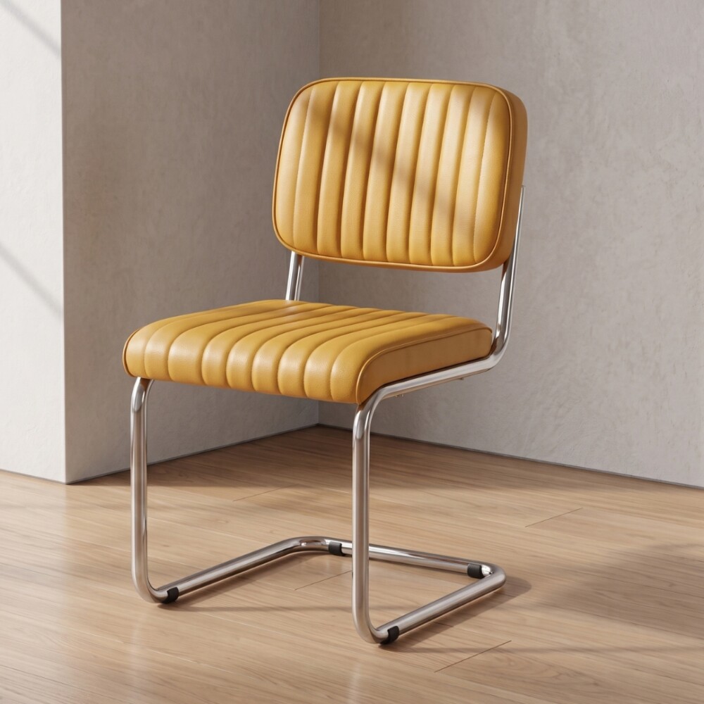 Silla de Comedor Metal Cromado y Tapizada Naranja