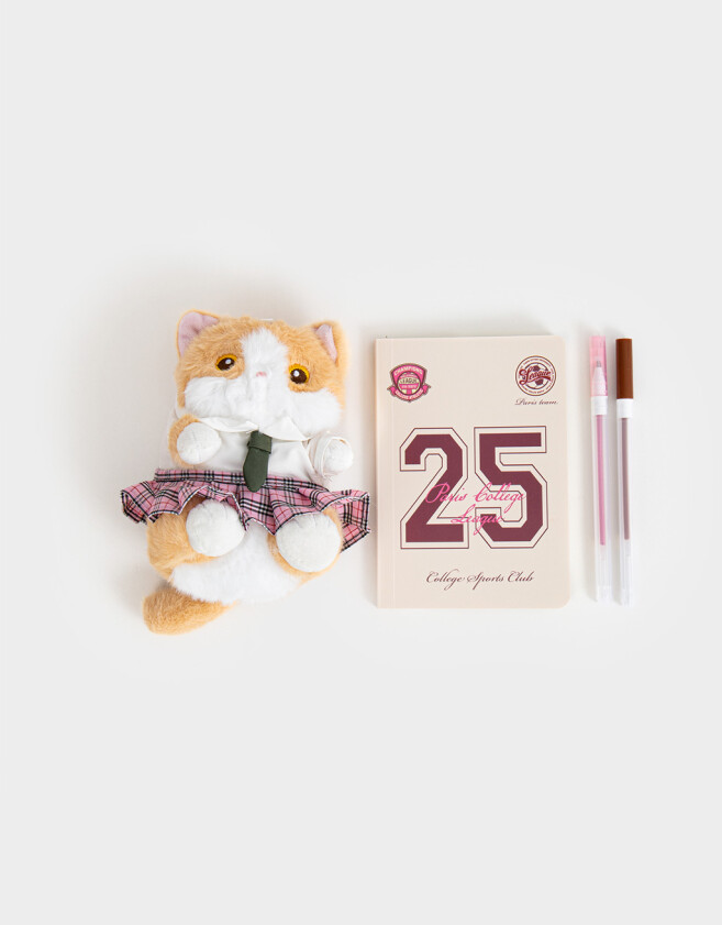Librería Sets Lúdico Set De Librería En Estuche De Pu Con Peluche, Cuaderno Y Lapiceras - Rosa Claro