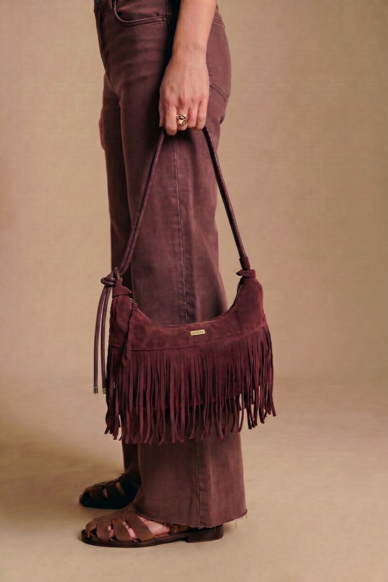 Cartera Gamuza Vegana Flecos Burdeos