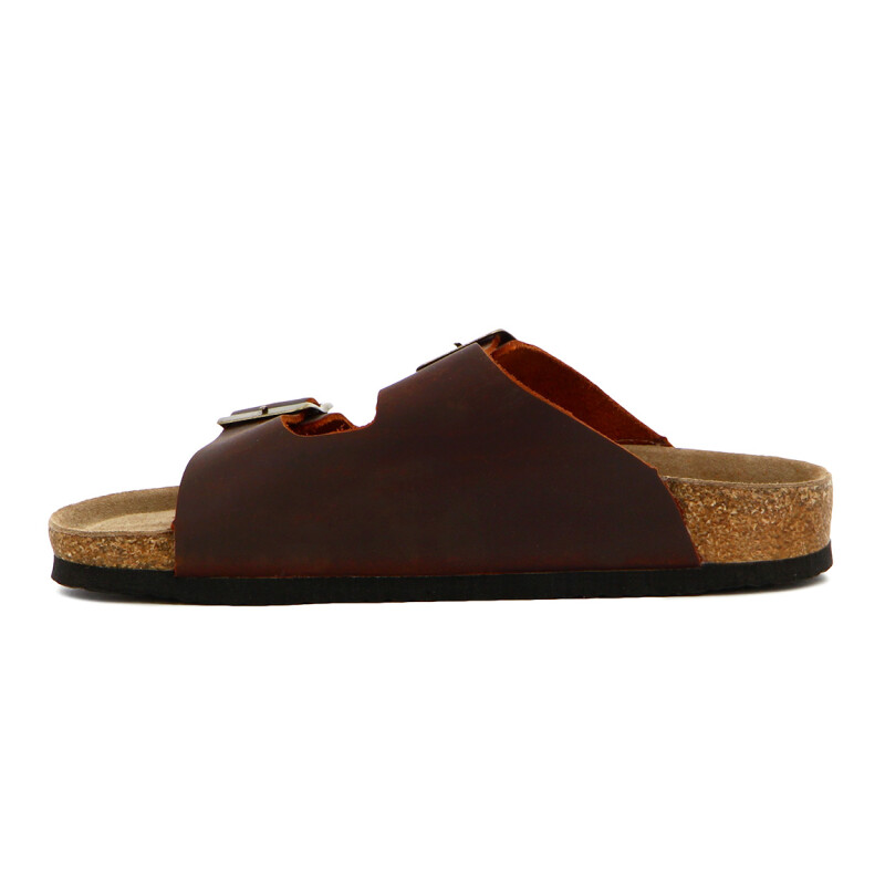 Country Sandalia Cuero Casual Dama C/dos Tiras C/hebilla Suela Baja / Marrón Marron