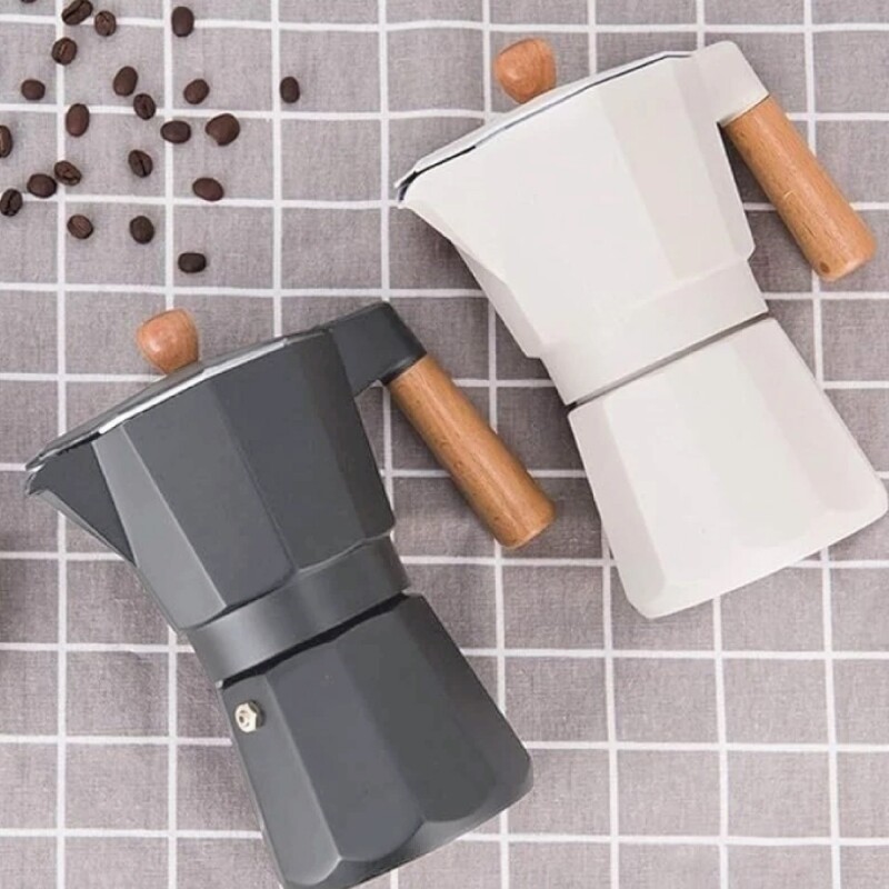 CAFETERA ITALIANA ALUMINIO 300ML 6 TAZAS GRIS MANGO MADERA VARENNA CAFETERA ITALIANA ALUMINIO 300ML 6 TAZAS GRIS MANGO MADERA VARENNA