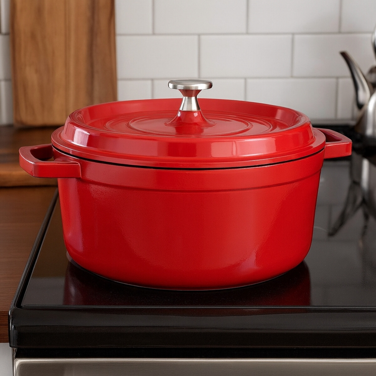 Cacerola Aluminio Fundido con tapa Naranja D.28 Cm 