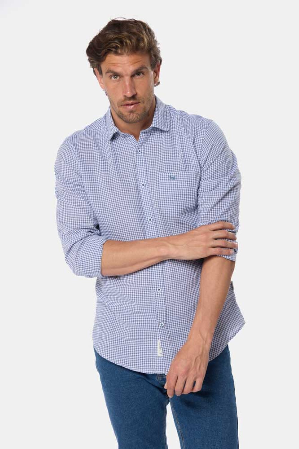 CAMISA DE LINO A CUADROS Azul