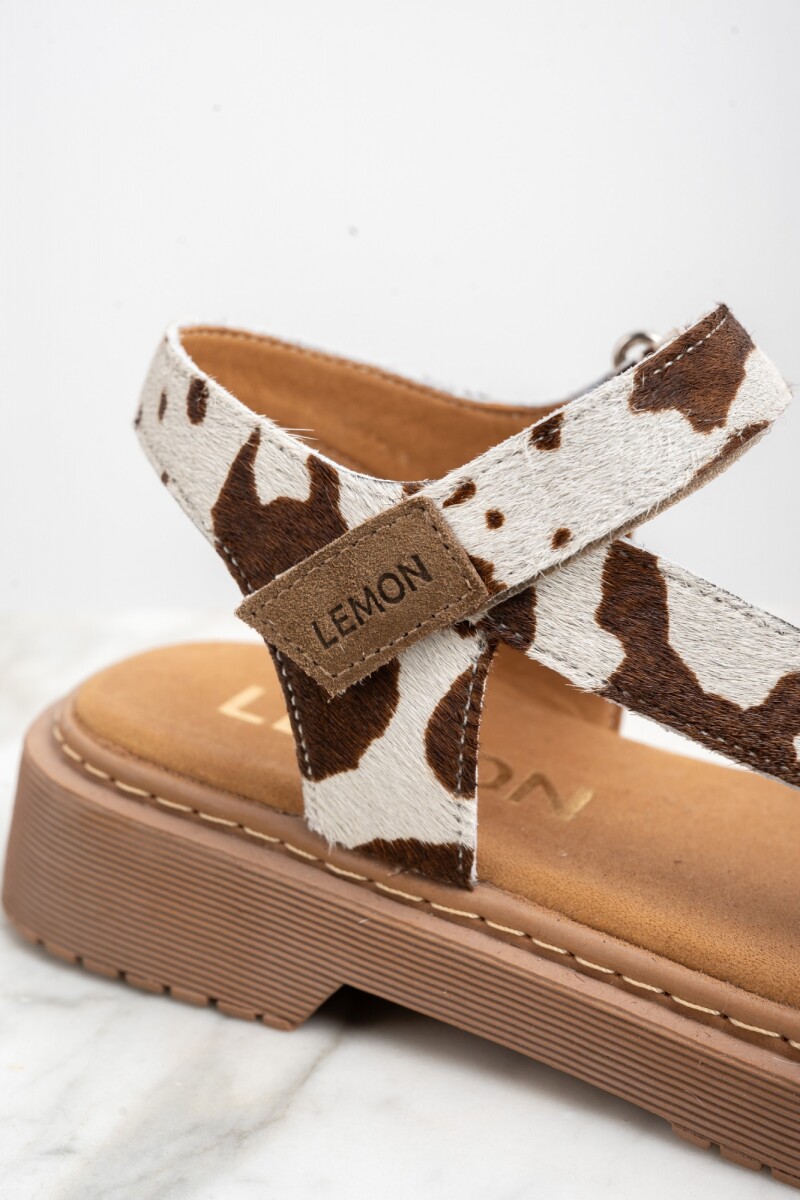 Sandalia Animal Print Vaca Marrón