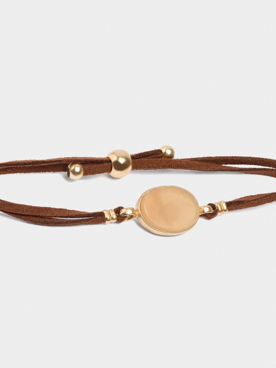 Pulsera Ajustable De Cordón De Piel Con Piedra naranja