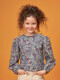 Blusa De Flores Con Tiras Fruncidas Azul Viejo
