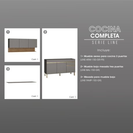 JUEGO COCINA MODULAR MOBILIARIO MADERA MDP LINE COLOR GRIS GAMAS DE GRIS