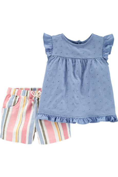 Set dos piezas short con cordón y blusa con volados Sin color
