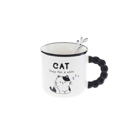 Taza De Cerámica Cat Con Asa Negra Sleep