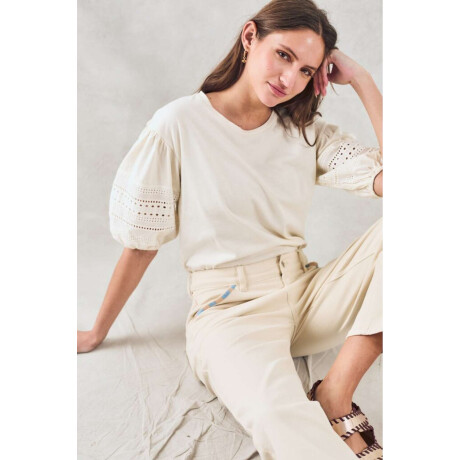 Remera Algodon Combinada Crudo