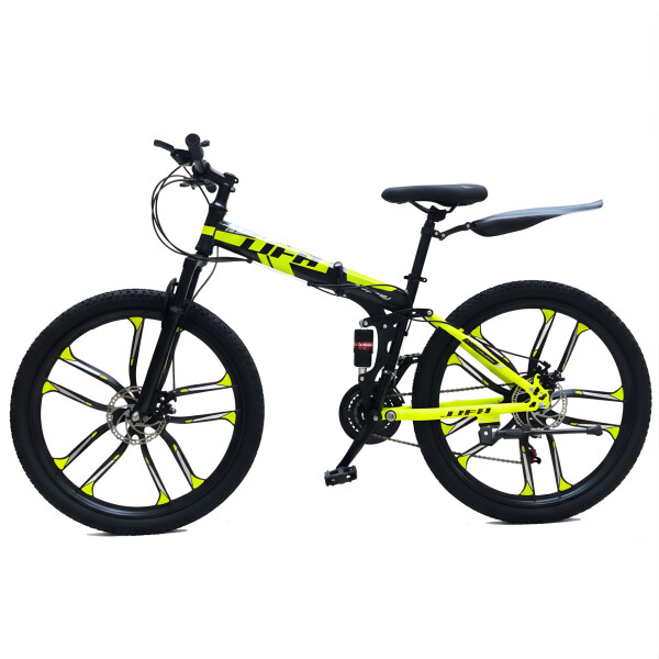 Bicicleta JJFH Rod 26 Doble Suspensión Plegable Freno Disco Amarillo Fluor 1
