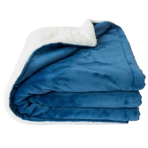 Frazada Manta Polar Con Corderito Acolchado 2 Plazas 230x200 Color Azul