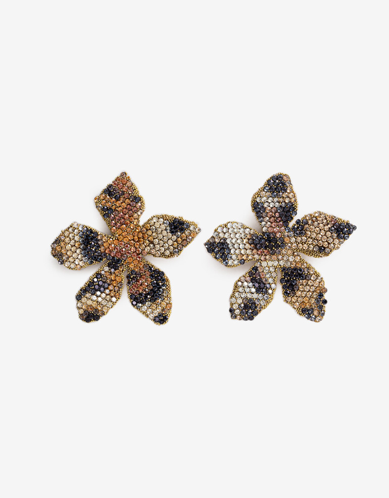 Aros Colgantes Cortos Color Aros Colgantes Flor Strass - Combinacion Multicolor