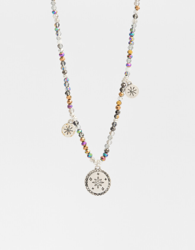 Collares Cortos Bañada en Plata Collar Con Medalla - Plateado