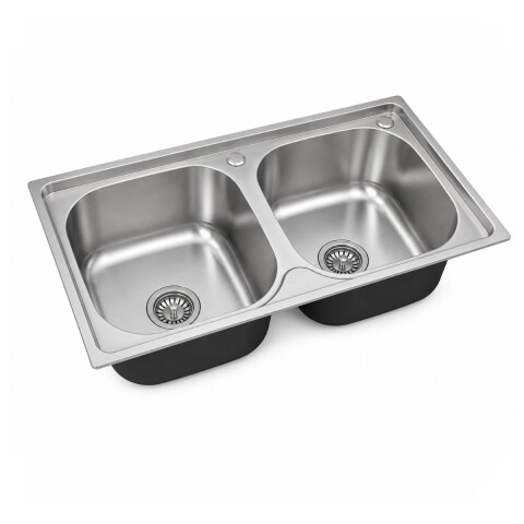 Pileta doble cocina acero inox. 201 Con Valvulas 78x43x21 cm Pileta Doble Cocina Acero Inox. 201 Con Valvulas 78x43x21 Cm