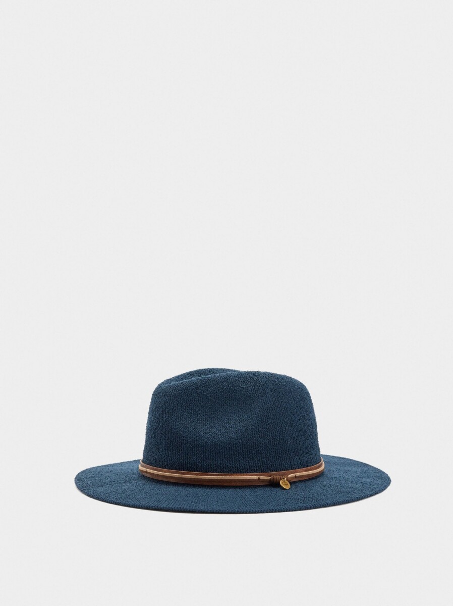 Sombrero De Punto Con Cintos Efecto Piel - azul-marino 