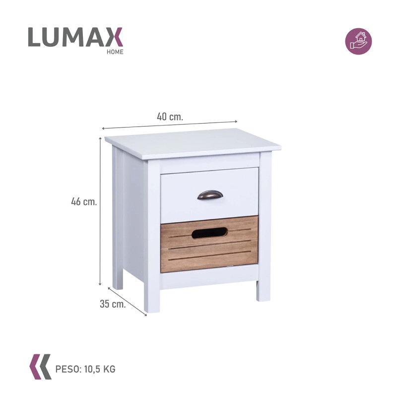 Mesa de luz veladora Lumax 2 cajones madera y blanco Mesa de luz veladora Lumax 2 cajones madera y blanco
