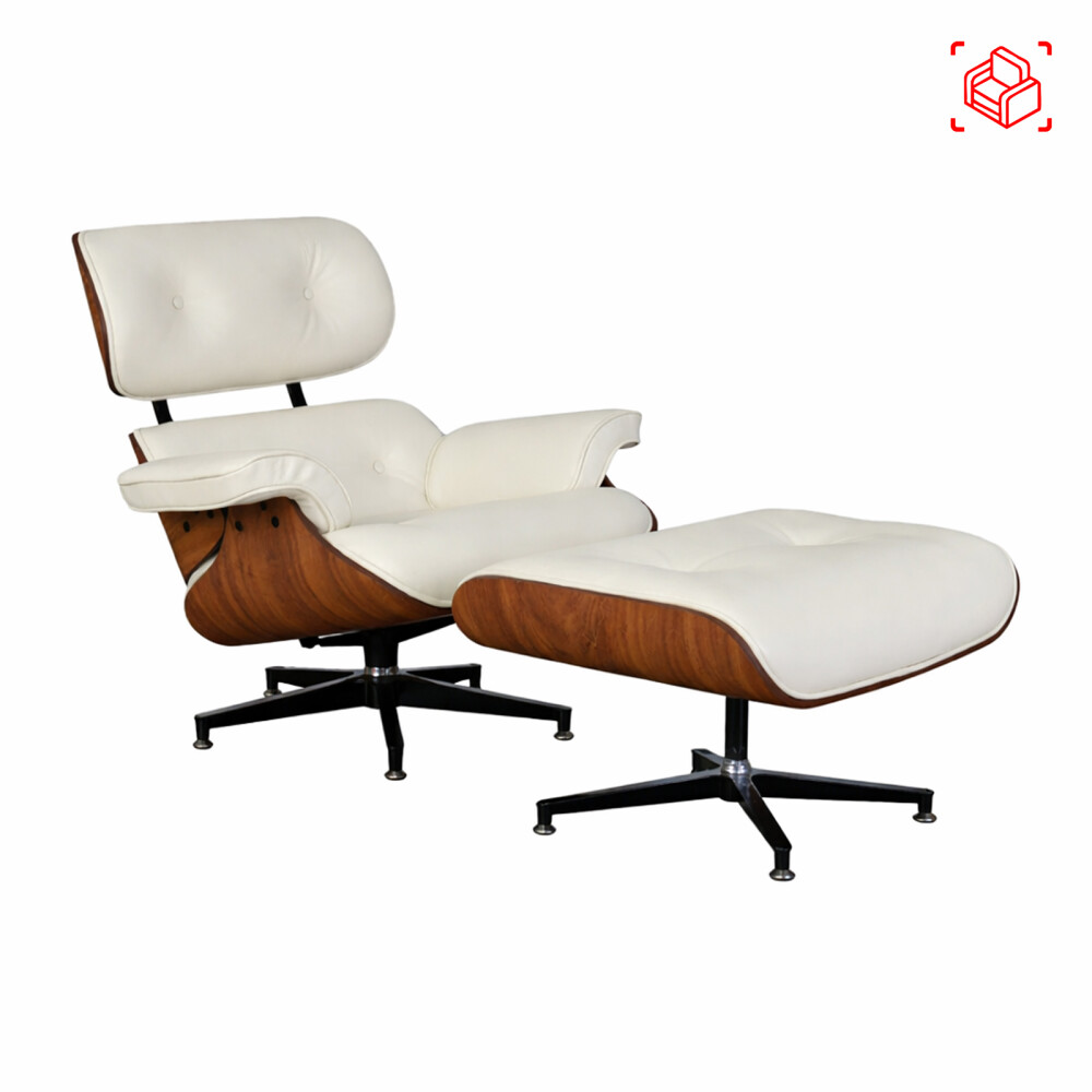BUTACA C/PUFF 1 CUERPO CUERO-100-NATURAL BLANCO EAMES