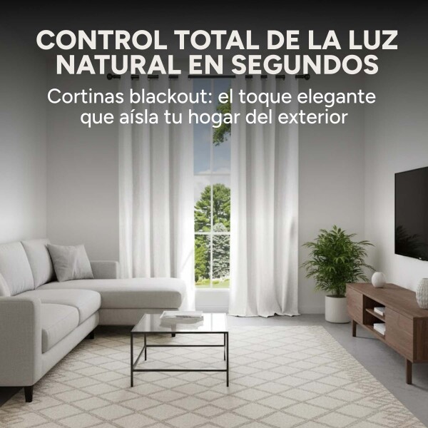 Cortina Blackout 100% Engomada Termica Set 2 Paños Tipo Lino Color Variante Blanco
