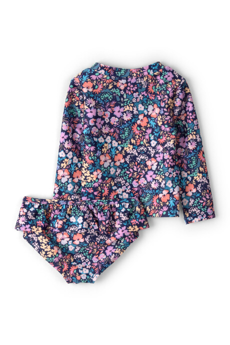 Malla de baño dos piezas, manga larga, con protección UPF 50+, diseño floral. Talles 3-24M Sin color
