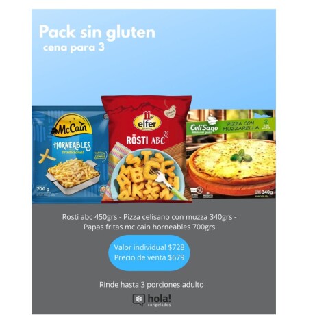 PACK SIN GLUTEN CENA PARA 3 PACK SIN GLUTEN CENA PARA 3