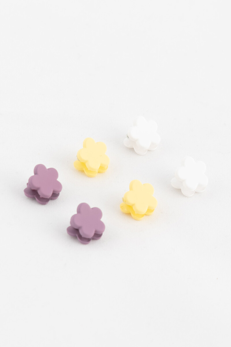 Pack de broches flor - Blanco - Amarillo - Violeta 