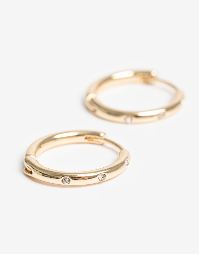 Aros Argollas Strass Argollitas Con Strass - Dorado